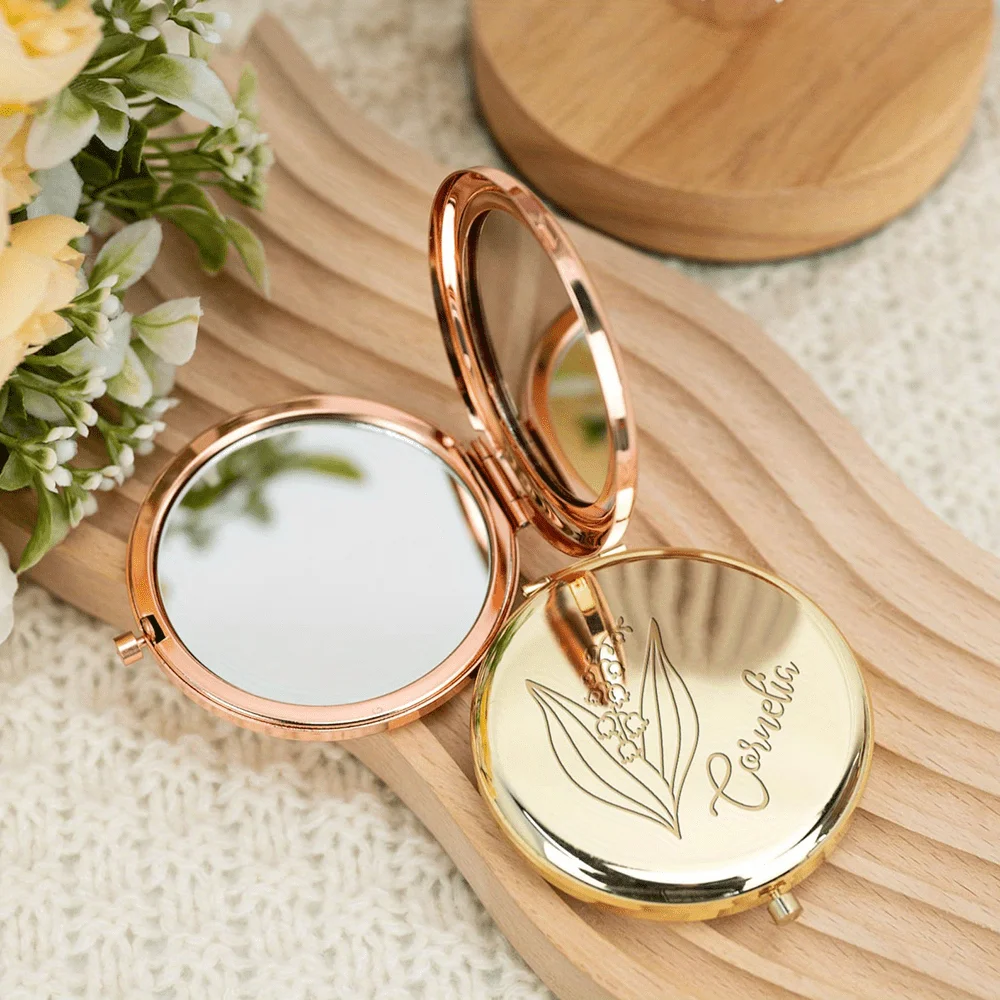 Custom Engraved Birth Flower Compact Pocket Mirror, Bridesmaid Wedding Favor, Perfect Gift for Mother’s Day and All Seasons view 4
