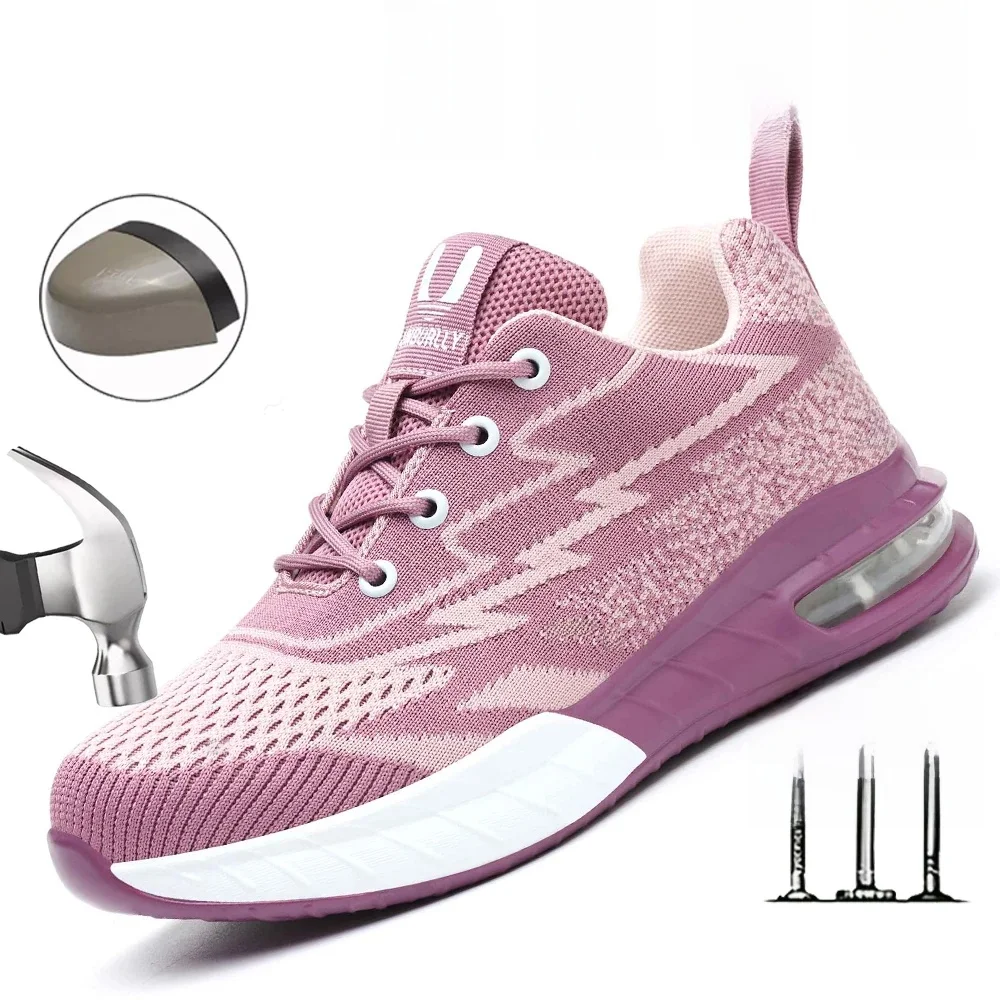 Chaussures de sécurité pour femmes, bout en acier, Anti-écrasement et Anti-coup de couteau, bottes de travail légères et respirantes, chaussures de travail quatre saisons pour femmes
