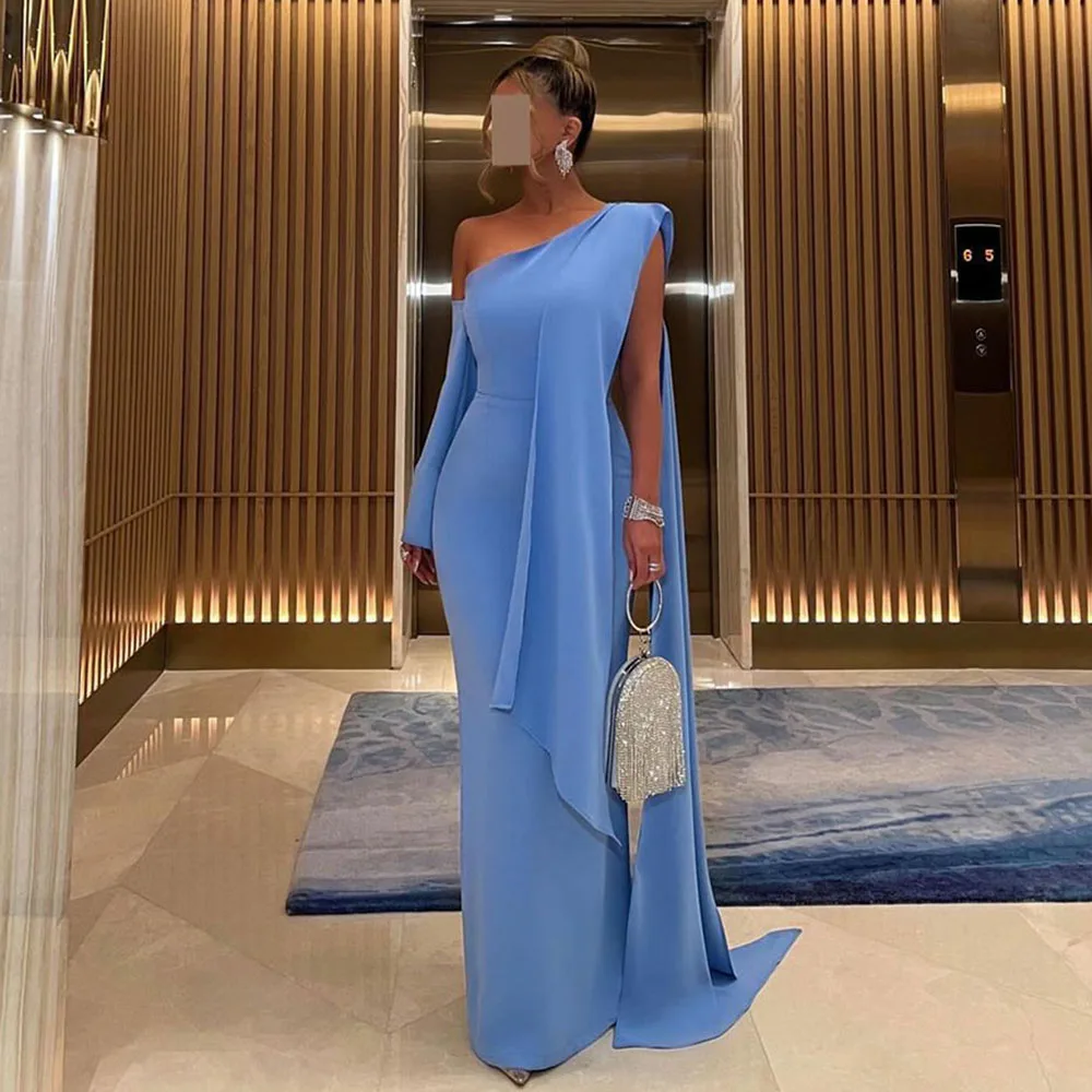 

Msikoods Blue Prom Dress Formal Occasions Women 2024 One Shoulder Long Prom Gown Mermaid Party Gown Gala Elegant Evening Dress