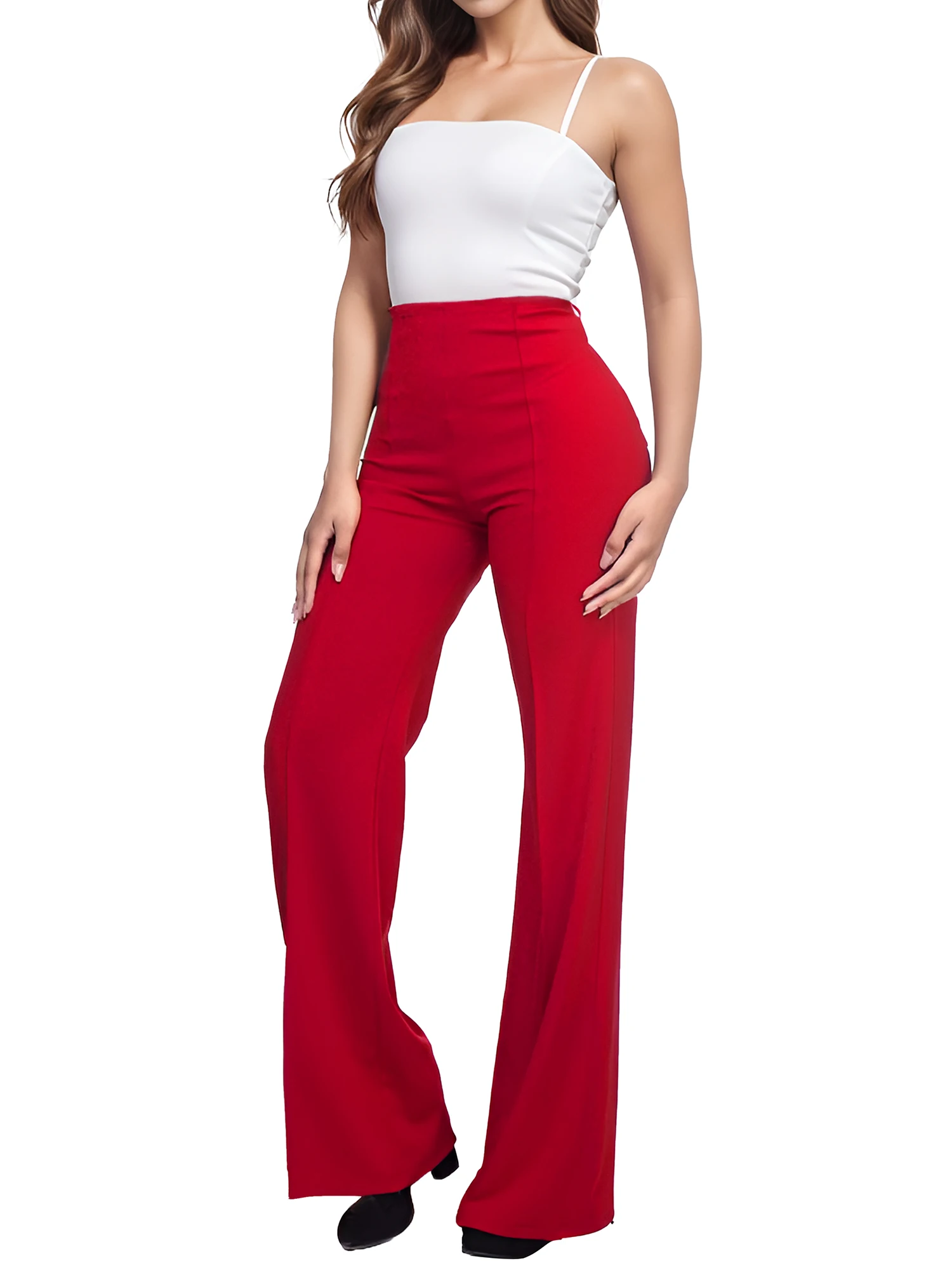 Pantalon décontracté taille haute à jambes larges pour femmes, pantalon habillé à boutons pour femmes, pantalon de travail avec poches pour le bureau des femmes.