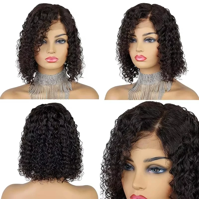 4x4 Curly Bob Wig Human Hair 13x4 Lace Frontal Wigs  Plucked Bleach Knots with Baby Brazilian Virgin Human Hair 180% Density