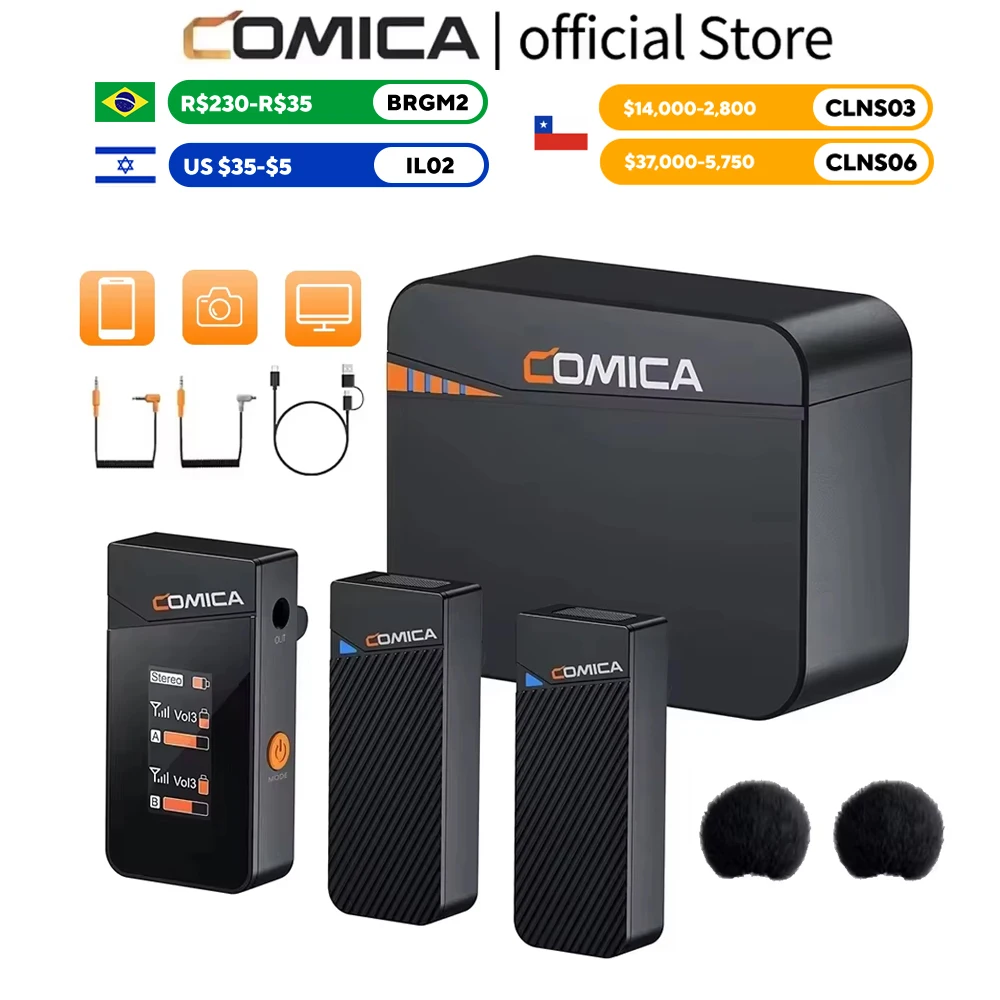 Microfone Lavalier Sem Fio COMICA Vimo C 2.4G com Estojo de Carregamento, Microfone de Lapela para Câmera, Smartphone, Podcast, Entrevista, Vlog