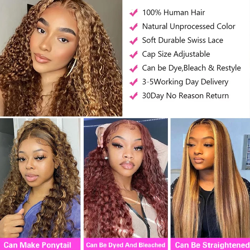 Highlight Wig Human Hair Ombre Hd Lace Wig 13x6 Deep Curly Lace Frontal Human Hair Wig Brazilian 13x4 Water Wave Wigs For Women image 5