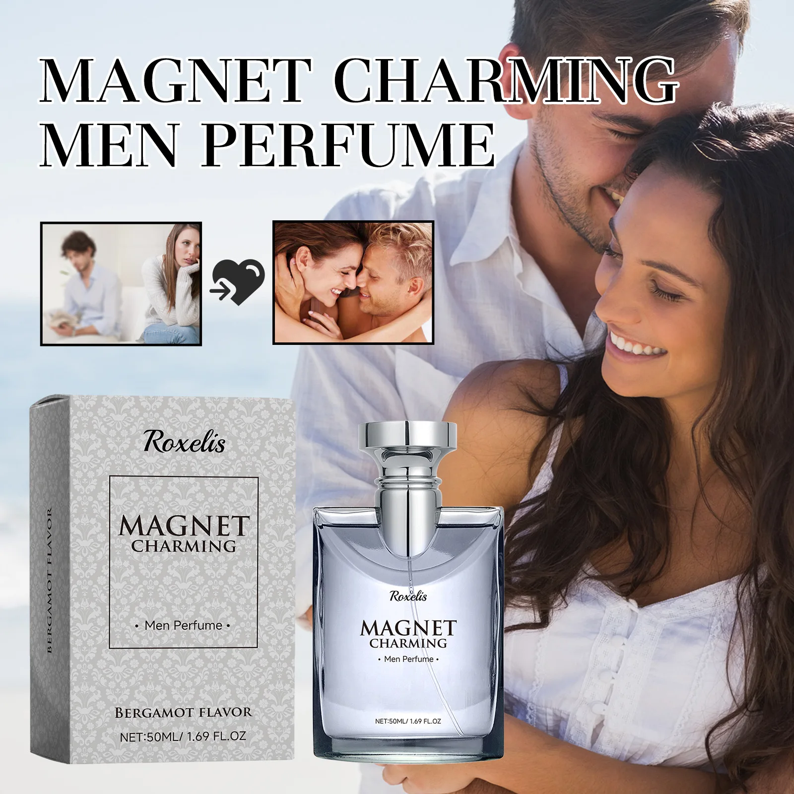 Roxelis 50ml Bergamot Magnet Perfume Spray Lasting Fragrance Dating Show Charming Refreshing Body Man Flirting Pheromone Perfume