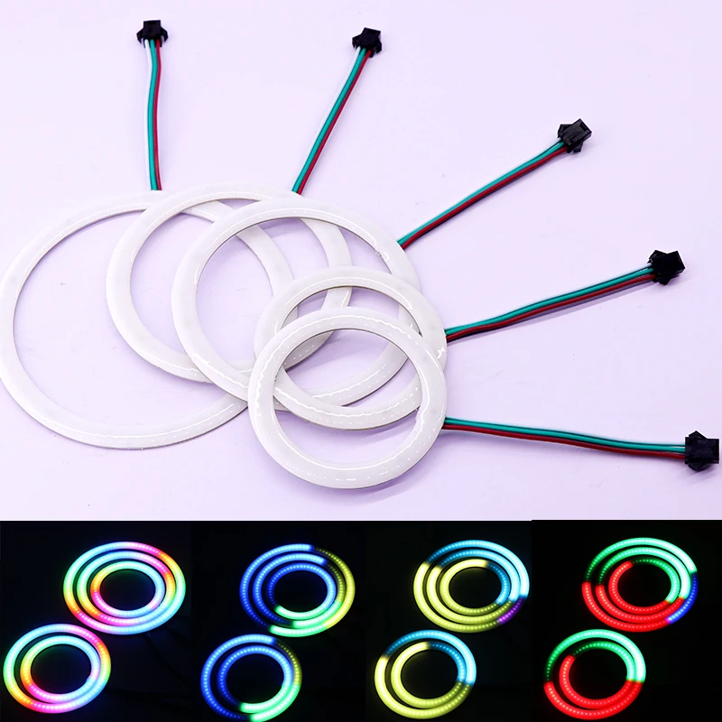 COB LED-Ring 5V/12V WS2812 RGB-Licht Individuell Adressierbar mit Integriertem IC Kompatibel mit WS2811 27/48/74/96/120mm für Auto