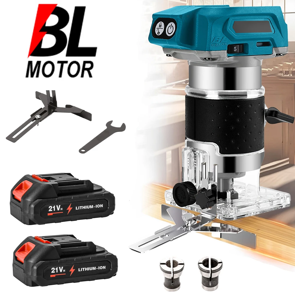 Fresadora de Madera sin Escobillas, Recortadora Eléctrica Manual, Herramienta de Carpintería para Recortar Madera, Compatible con Batería Makita de 18V