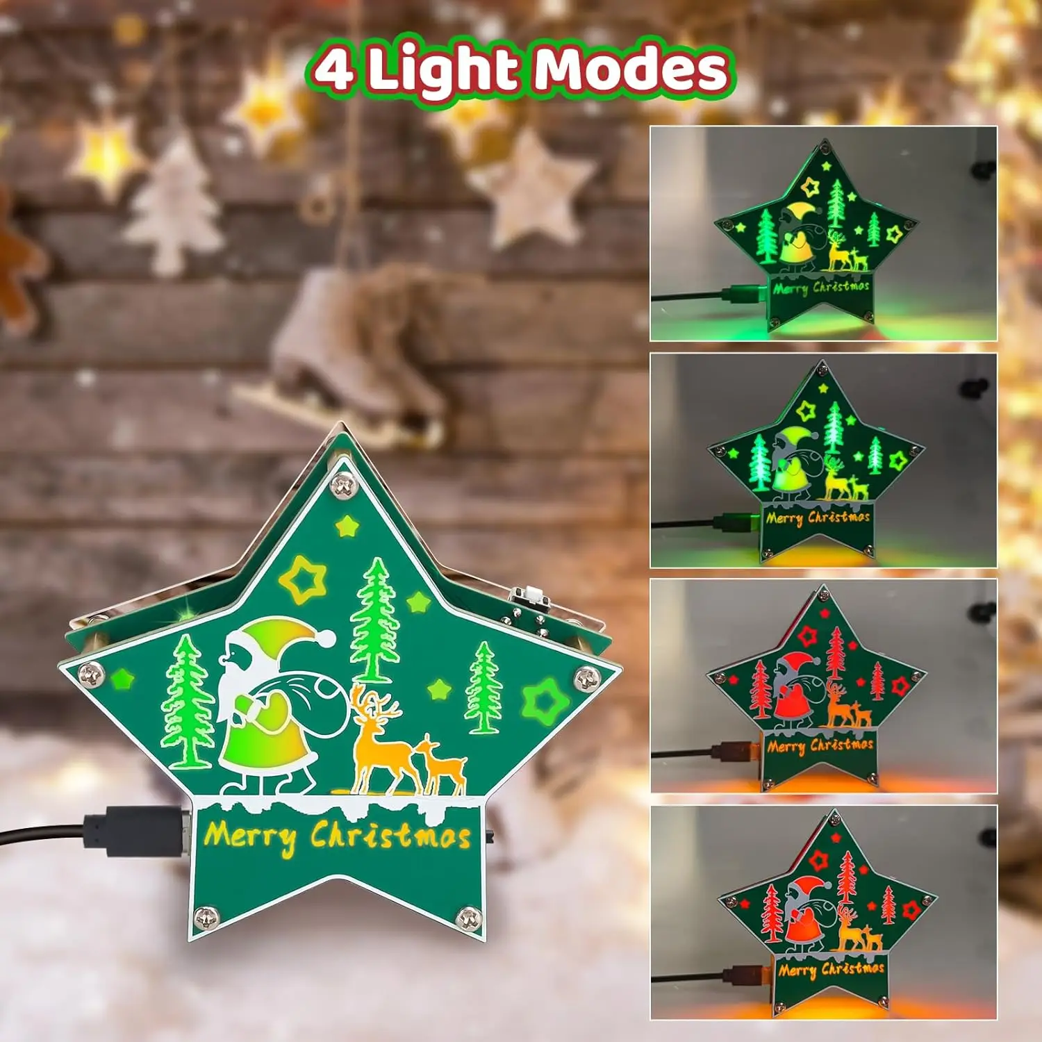 DIY Five-pointed Star Christmas Light Soldering Project Colorful LED Santa Electronics Kit for STEM Learning Xmas Gift & Decor