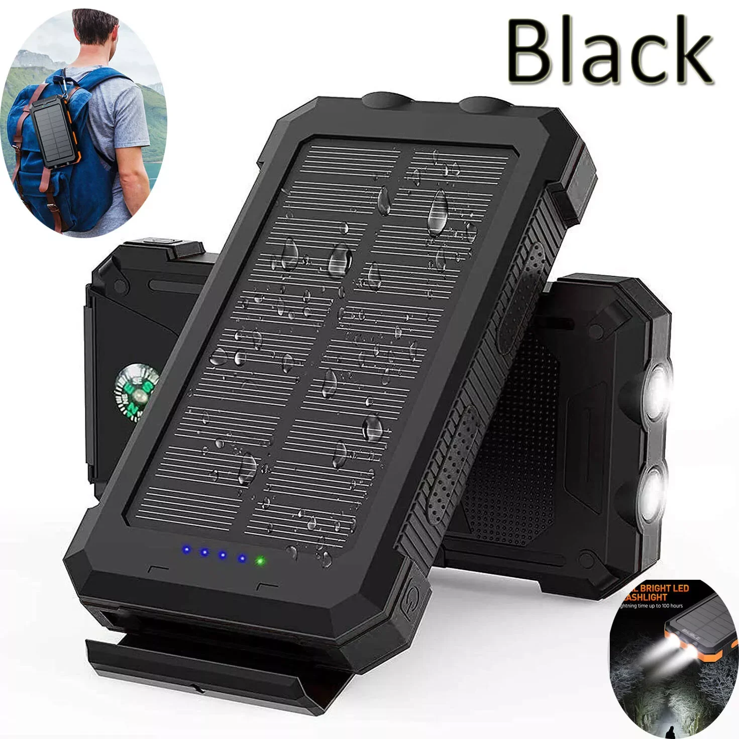 Banco de Energía Solar de 10000000mAh, Impermeable, con 2 Puertos USB y Cargador de Batería LED para Teléfono Celular
