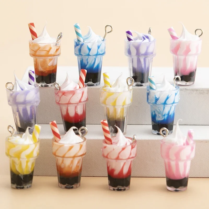 12 pièces/lot mixte acrylique crème glacée boisson tasse pendentif à breloques collier à faire soi-même boucles d'oreilles pour accessoires de fabrication de bijoux