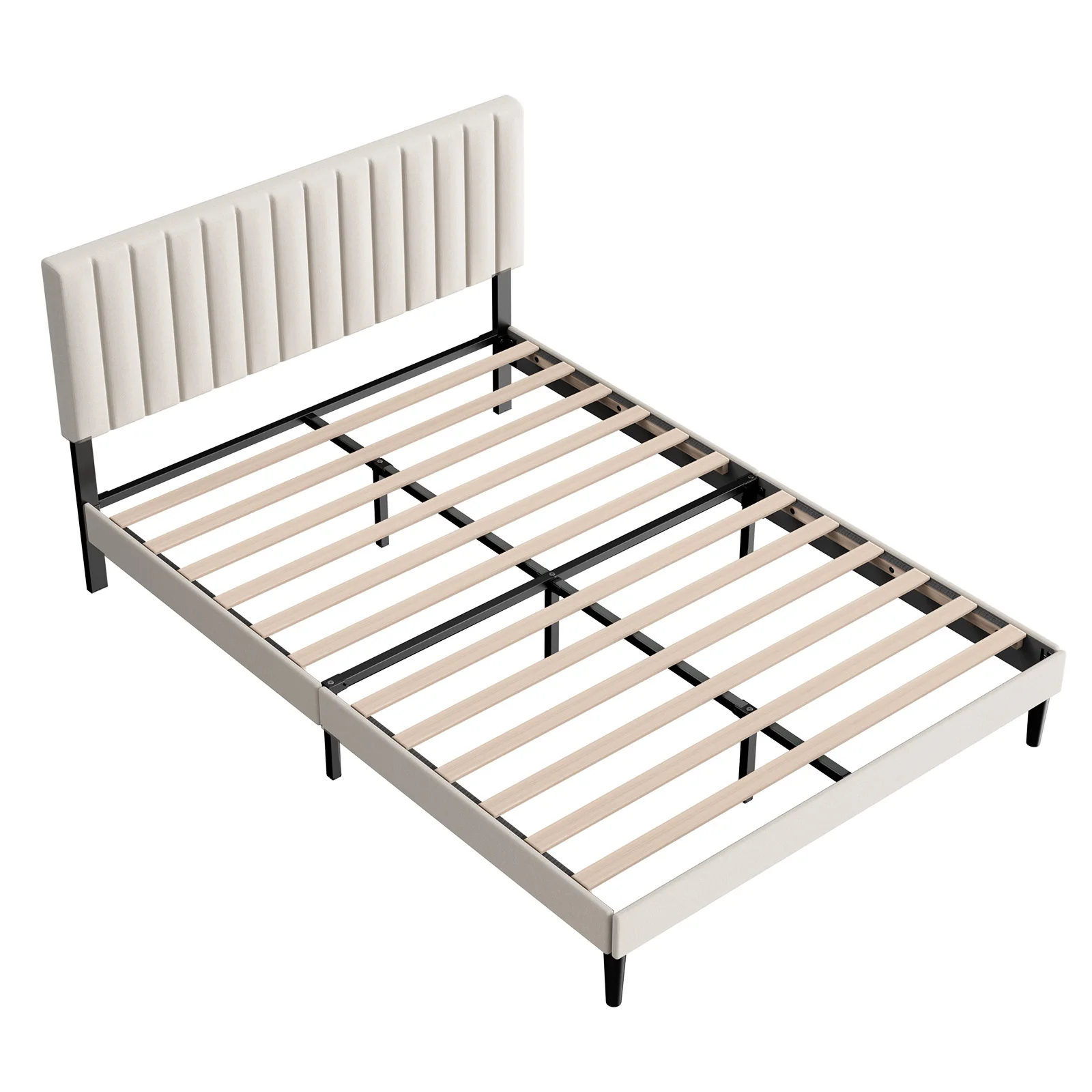 Polsterbett 140x200 cm Grauweiß – Bett mit verstellbarem Kopfteil & Lattenrost mit 12 Latten – Robustes Bettgestell für Doppelbett & Jugendzimmer – Bis 480 kg belastbar