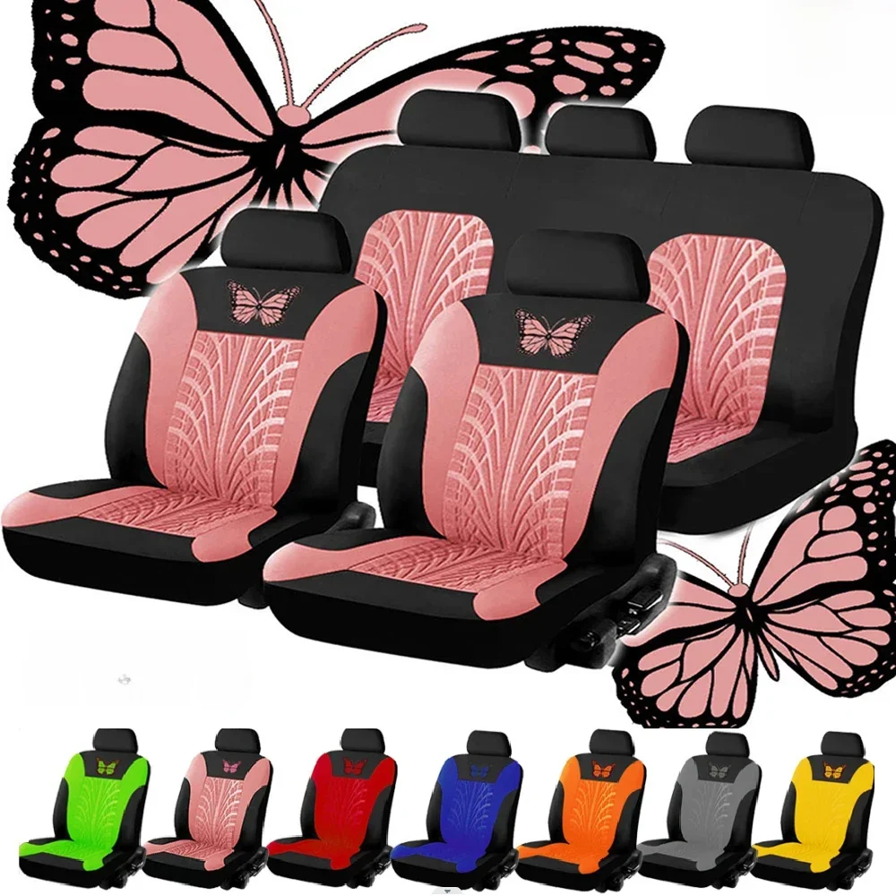 Ensemble complet de housses de siège de voiture, ensemble de housses de siège auto universelles brodées à motif papillon