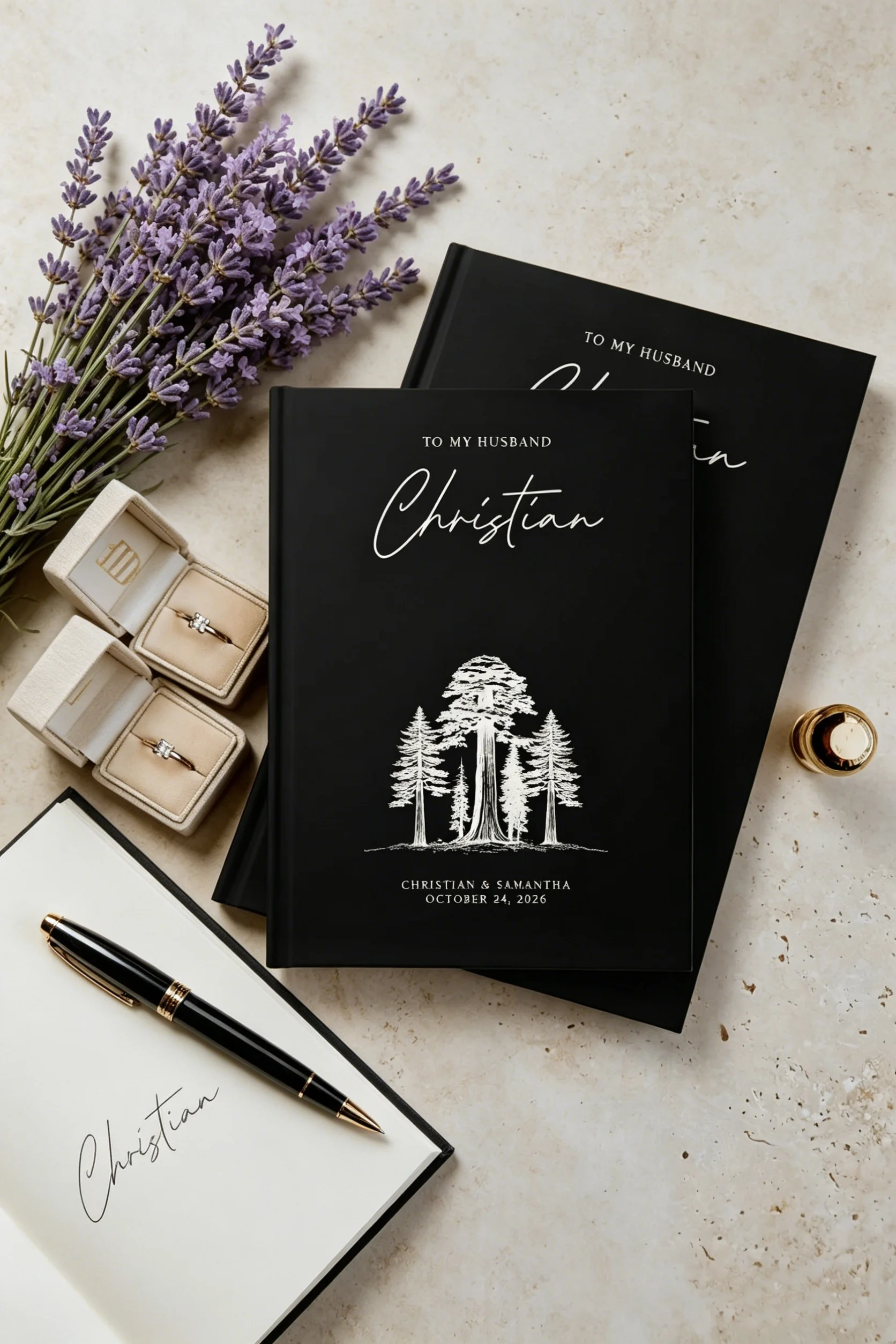

Custom Map His & Hers Vow Books - Gold Foil Elopement Wedding Vow Booklets for Marriage & Vow Renewal