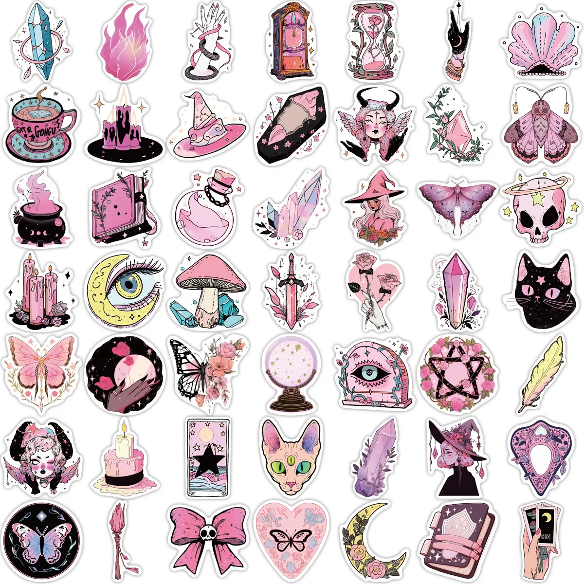 50 pçs dos desenhos animados rosa bruxa graffiti adesivos decorativos guitarra motocicleta caso de telefone diy portátil adesivos à prova dwaterproof água brinquedo