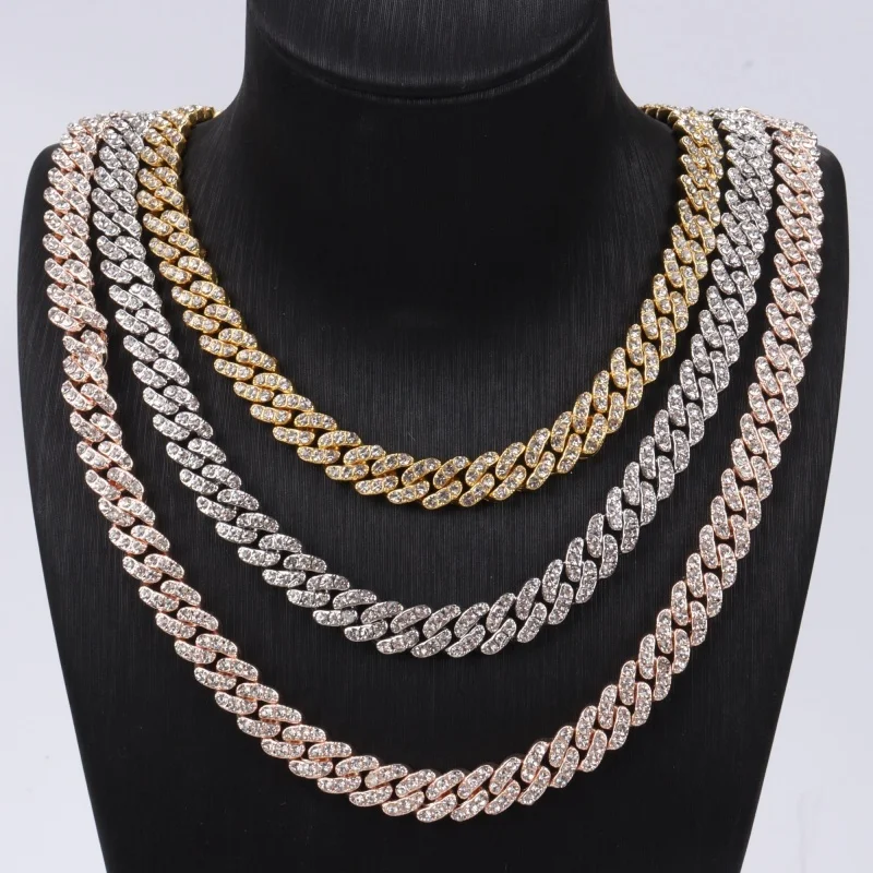 

Iced Out Rhinestones 9MM Miami Cuban Link Chain For Men Micro Pave Crystal Stone Necklace Chain Fashion Hip Hop Jewelry Gifts