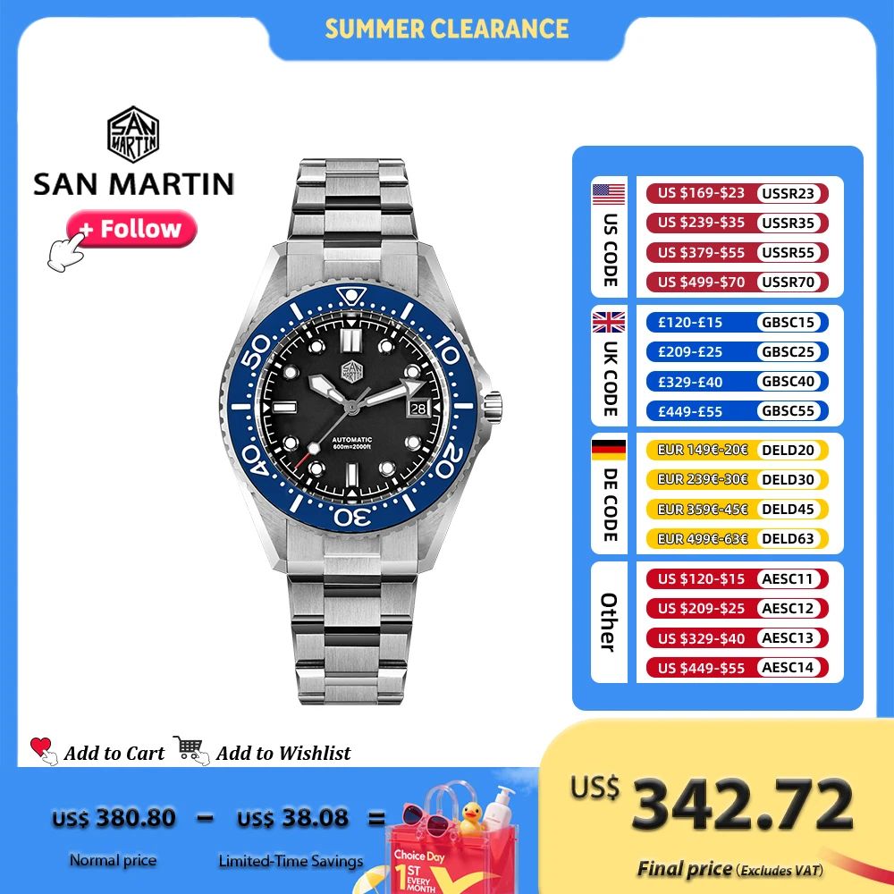 San Martin – montre de plongée de luxe pour hommes, 41mm, ST2130, automatique, mécanique, verre saphir, soupape d'évacuation d'hélium, 600m, SN0036