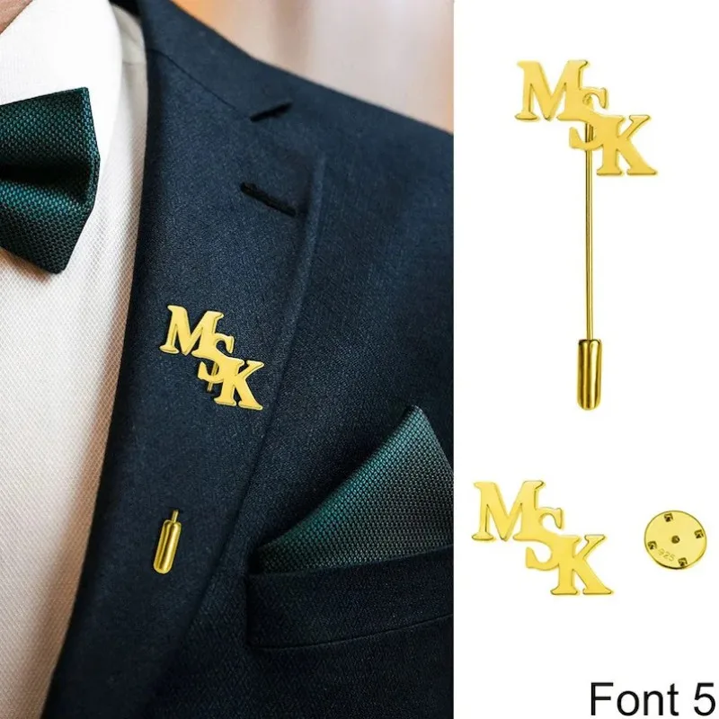 

MYDIY Personalized Initial Lapel Pin Gold Name Brooch Custom Letter Pin Wedding Gift for Groom Groomsmen Men Suit Accessories