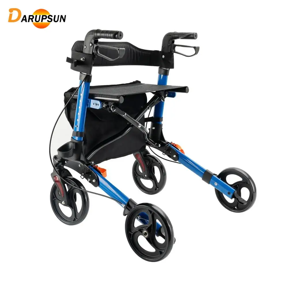 DARUPSUN Foldable Rollator Walker with 6 levels of Adjustable Seat 8 Wheels Compact Lightweight Mobility Walking Aid