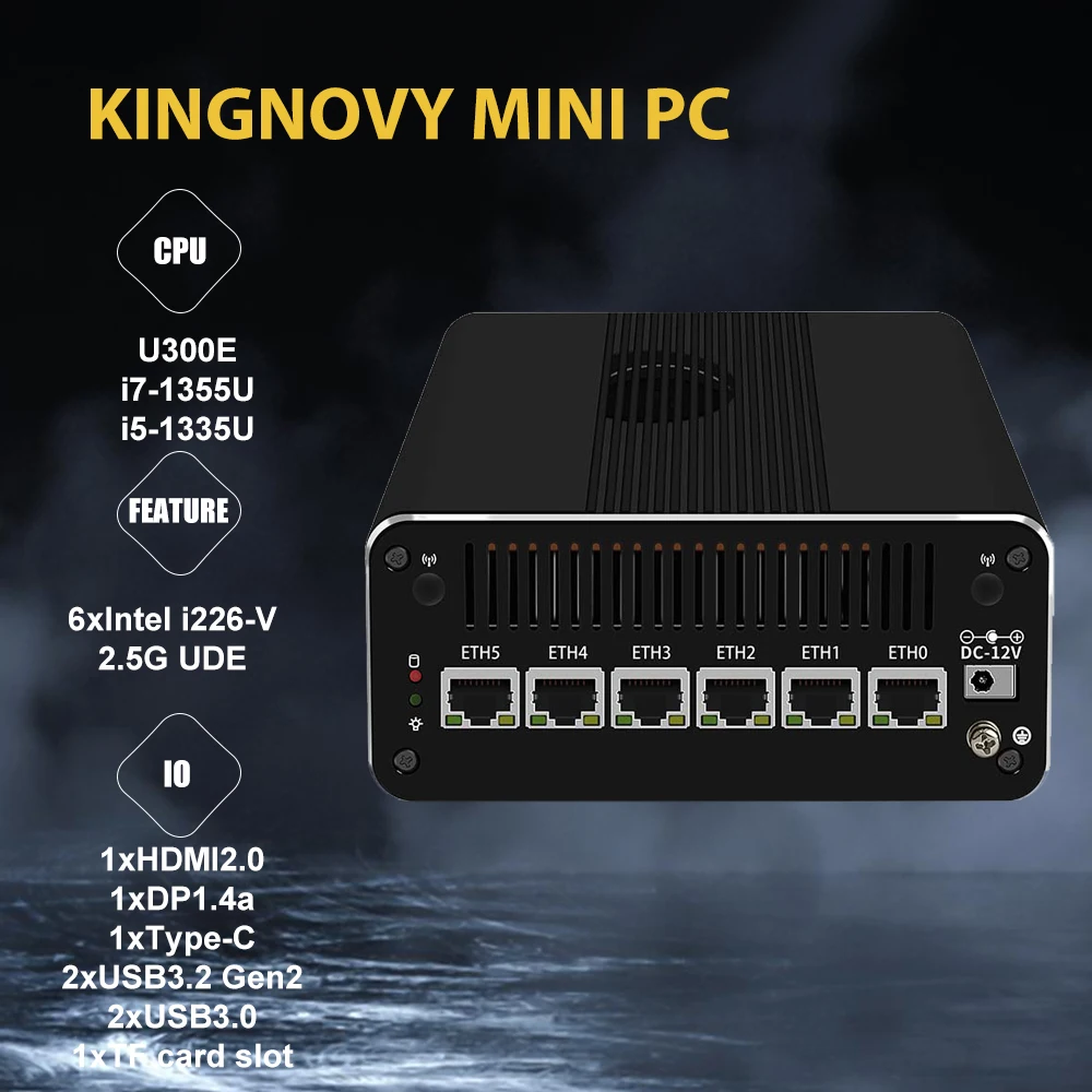 Bezwentylatorowy mini PC Tough 6 LAN Micro Firewall 13. generacji Intel i7 1355U i5 1335U i3 1315U U300 Network Soft Router AES NI