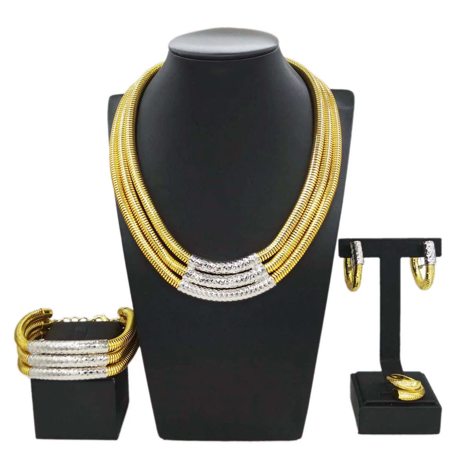 Jewelry Sets For Women Luxury Brazilian Gold Plated Necklace Bracelet Simple Layered Design Elegant Wedding Party Bijoux SYHOL