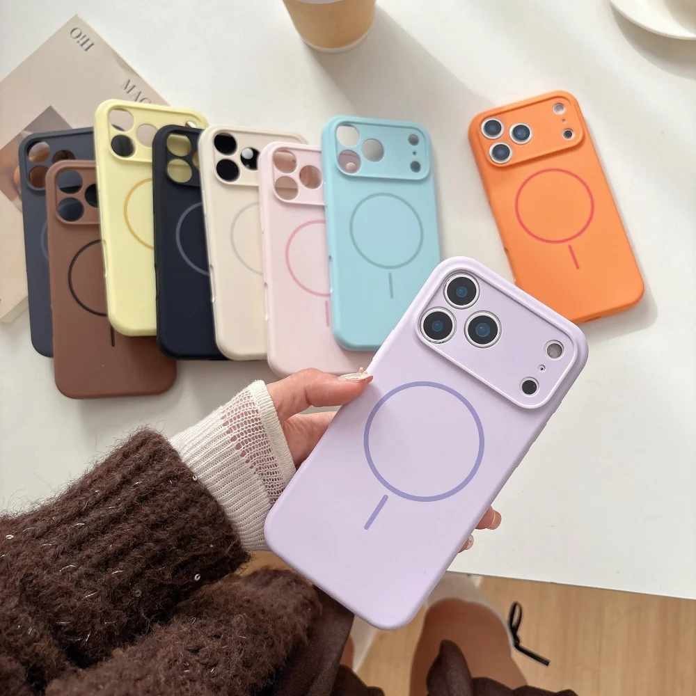 

Fashion cute solid color with for magsafe phone case for iPhone 17 16 ProMax13 14 15 Pro fundas Korean INS new protective cover