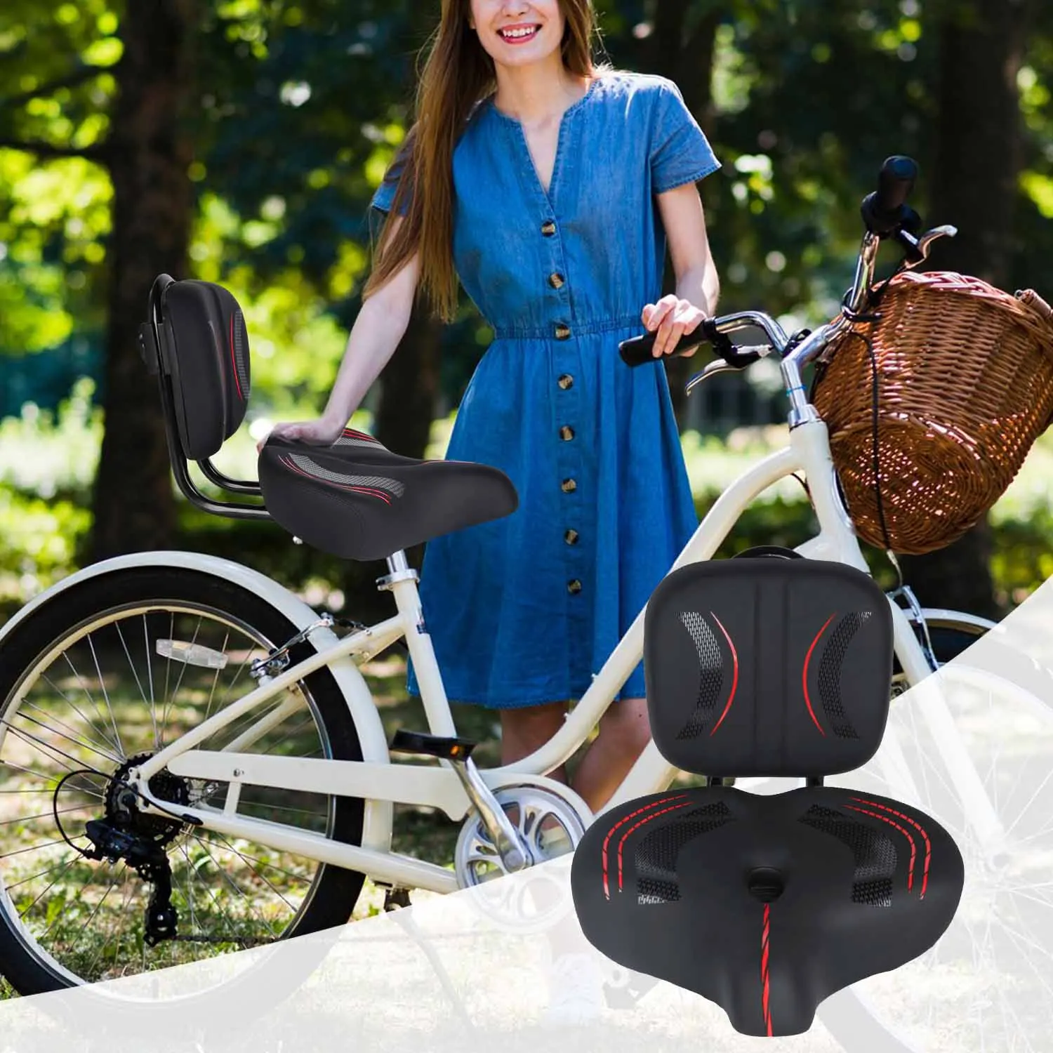Image of Dreirad-Rückenlehne Fahrradsitz mit Rückenstütze Komfortables Fahrradsitzkissen Dreirad-Sattel Fahrradzubehör Höhenverstellung der Rückenlehne