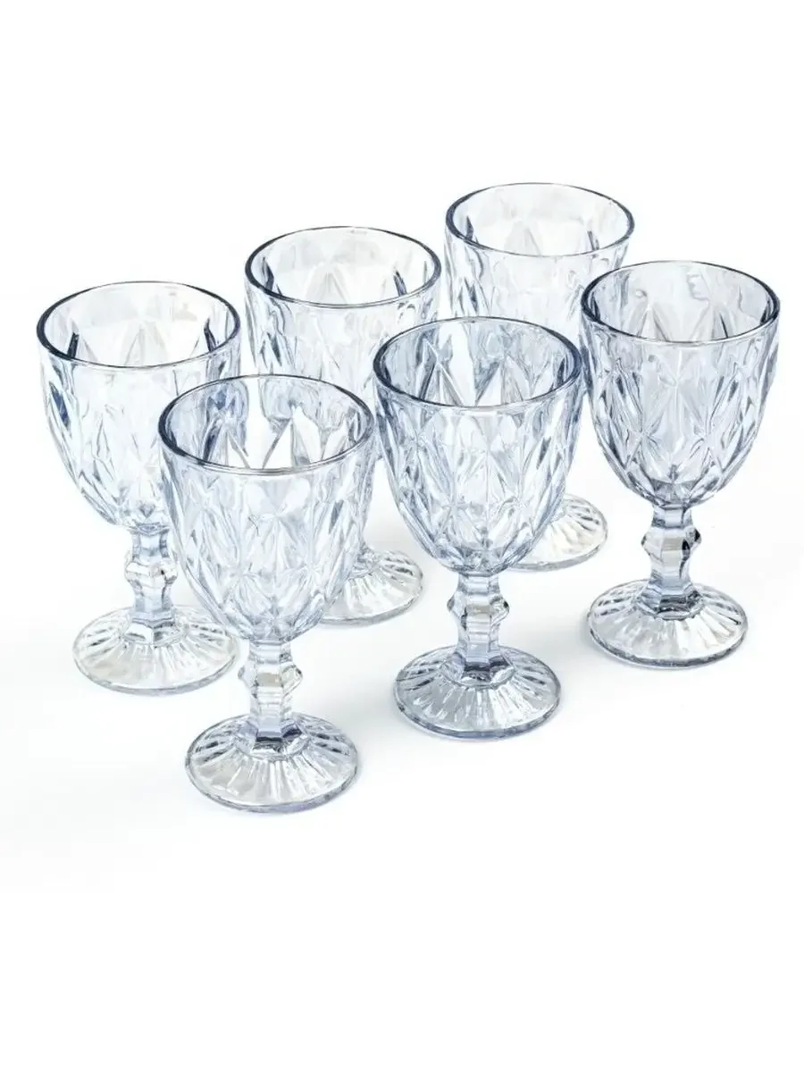 Set of 6 Cups Diamond Glass Cup (Diamond Blue, Golden, Smoke, Transparent, Brown))