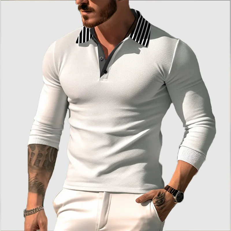 Polo boutonné à manches longues pour hommes, chemise d'affaires décontractée, t-shirt d'été confortable, col design, mode, MB14