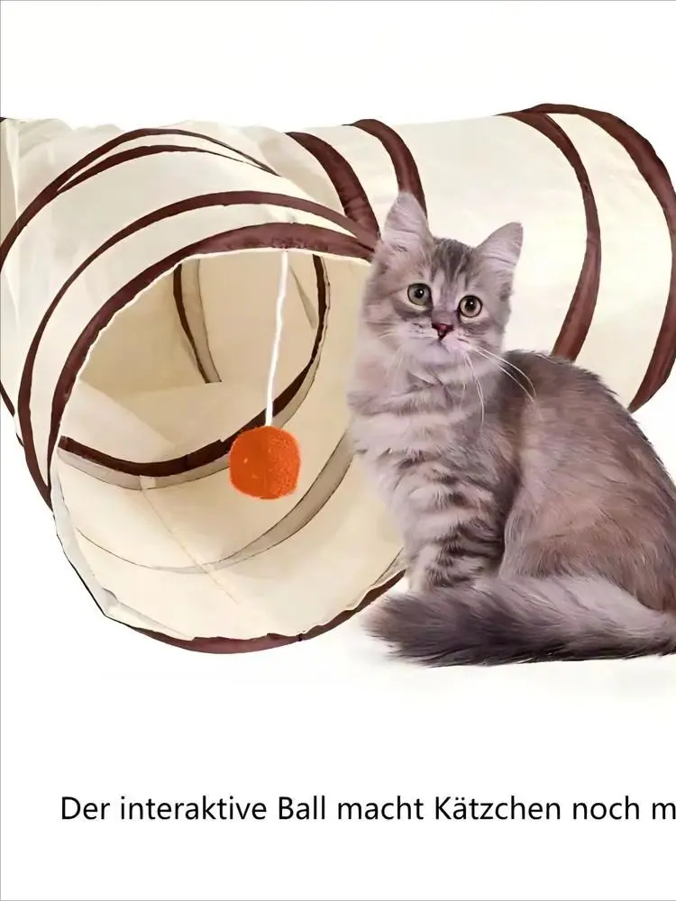 Faltbarer Katzentunnel mit 3 Wegen, interaktives Katzenspielzeug mit Spielball, Beschäftigungsspielzeug für Katzen, Kätzchen, Welpen und kleine Haustiere