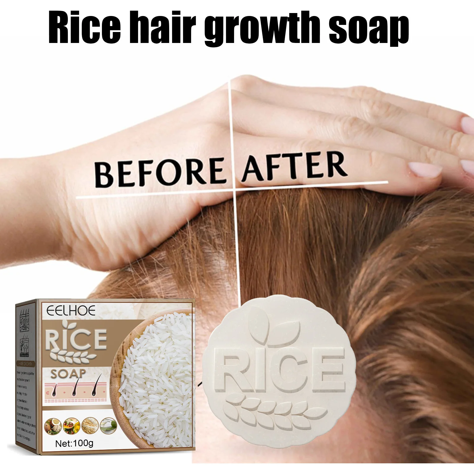 Barra de champú de arroz para promover el crecimiento del cabello, anticaída, fortalece las raíces del cabello, cuidado del cuero cabelludo, tratamiento de caspa, champú voluminizador, jabón