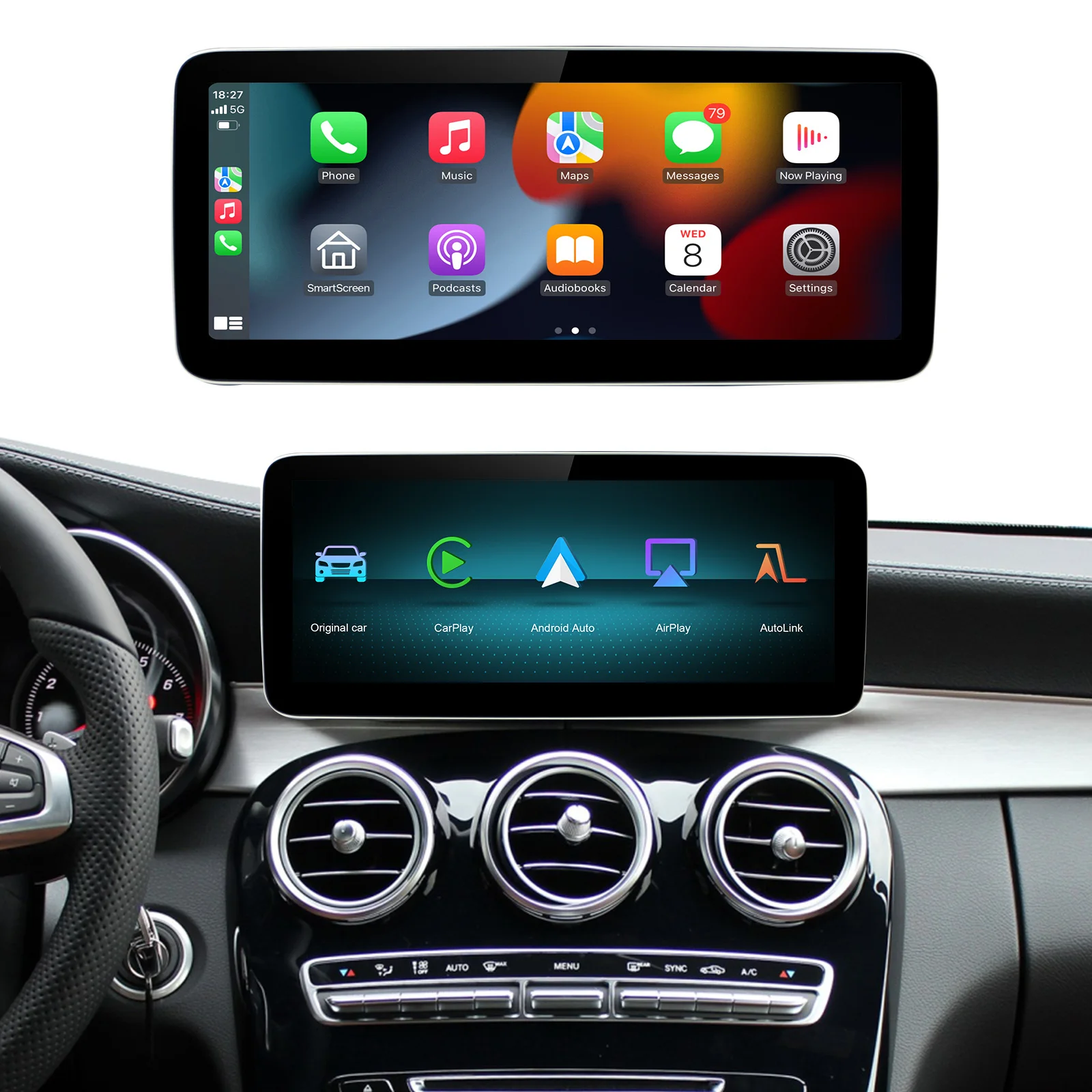 Drahtloser Carplay/Android Auto 12,3'' Touchscreen Multimedia Radio Receiver für Mercedes Benz GLA CLA GLC GLK ML W205 W176 C117