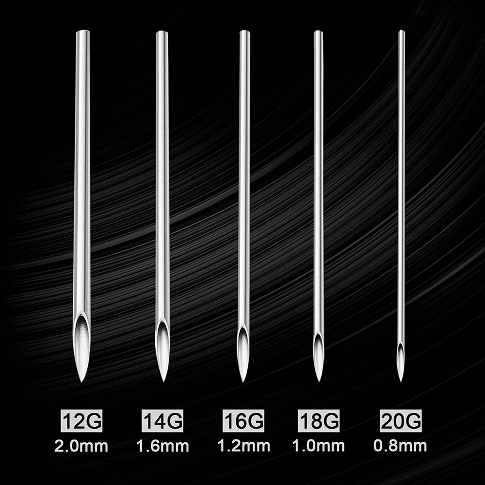 25/50/100/200/500pcs Mixed Size Disposable Sterile Body Piercing Needles 12G 14G 16G 18G 20G Navel Nose Nipple Ring Piercing