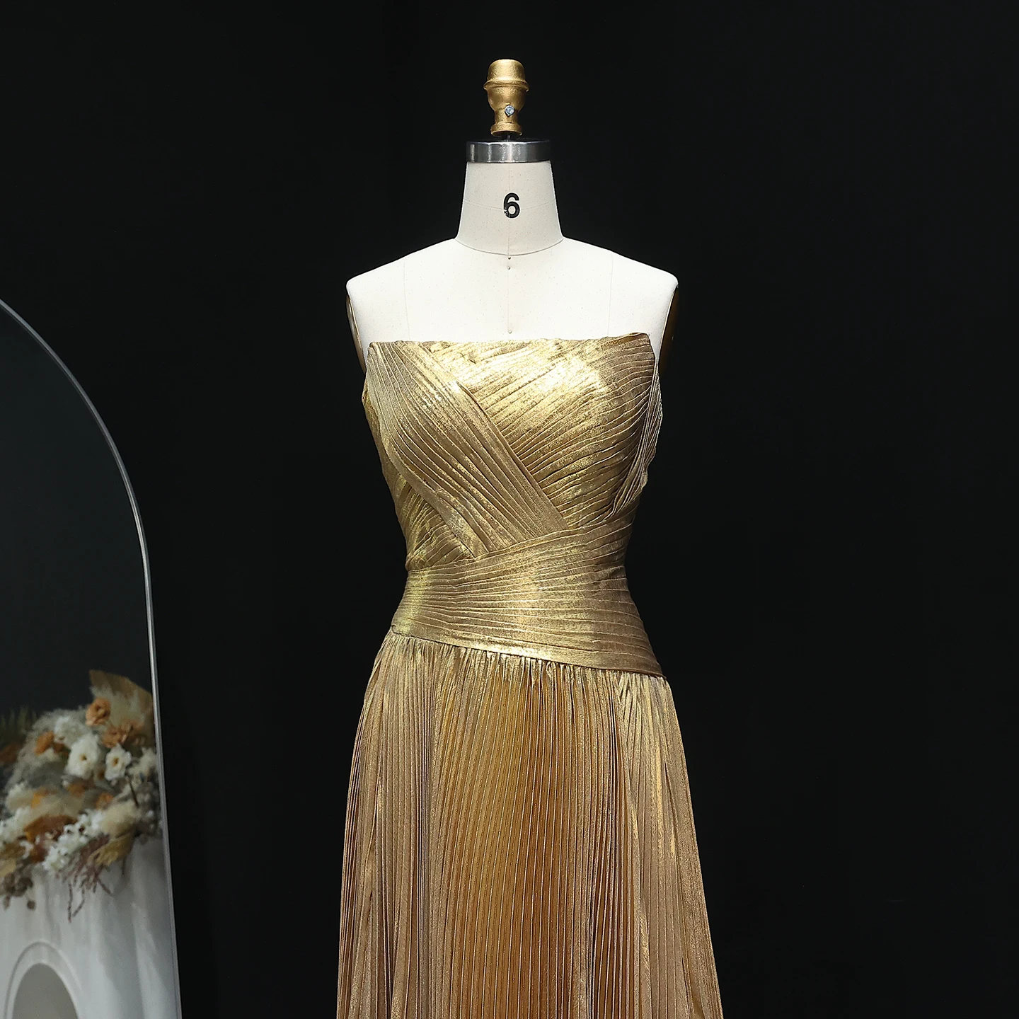 Sharon Said Dubai Elegant Gold Evening Dress with Strapless Draped for Women Wedding Party Gown SF208 Customized image 3