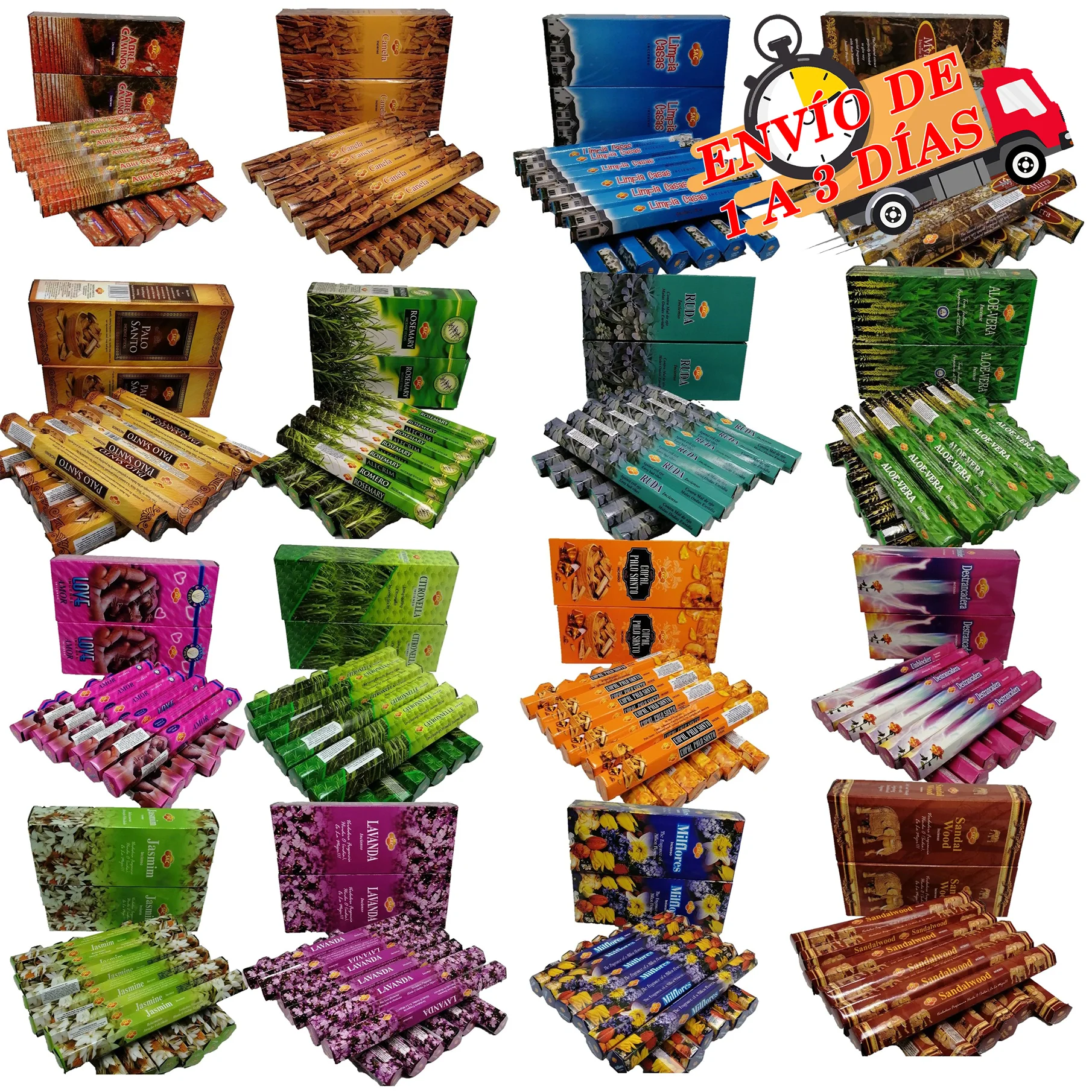 Incense stick Santo de Sac 12 boxes of 20 rods, cinnamon, rosemary, Rue 7 Chakras, Musk, Aloe Vera, Amber, love, Anti tobacco, Astral, attracts customers, attracts money, vanilla, White Musk,