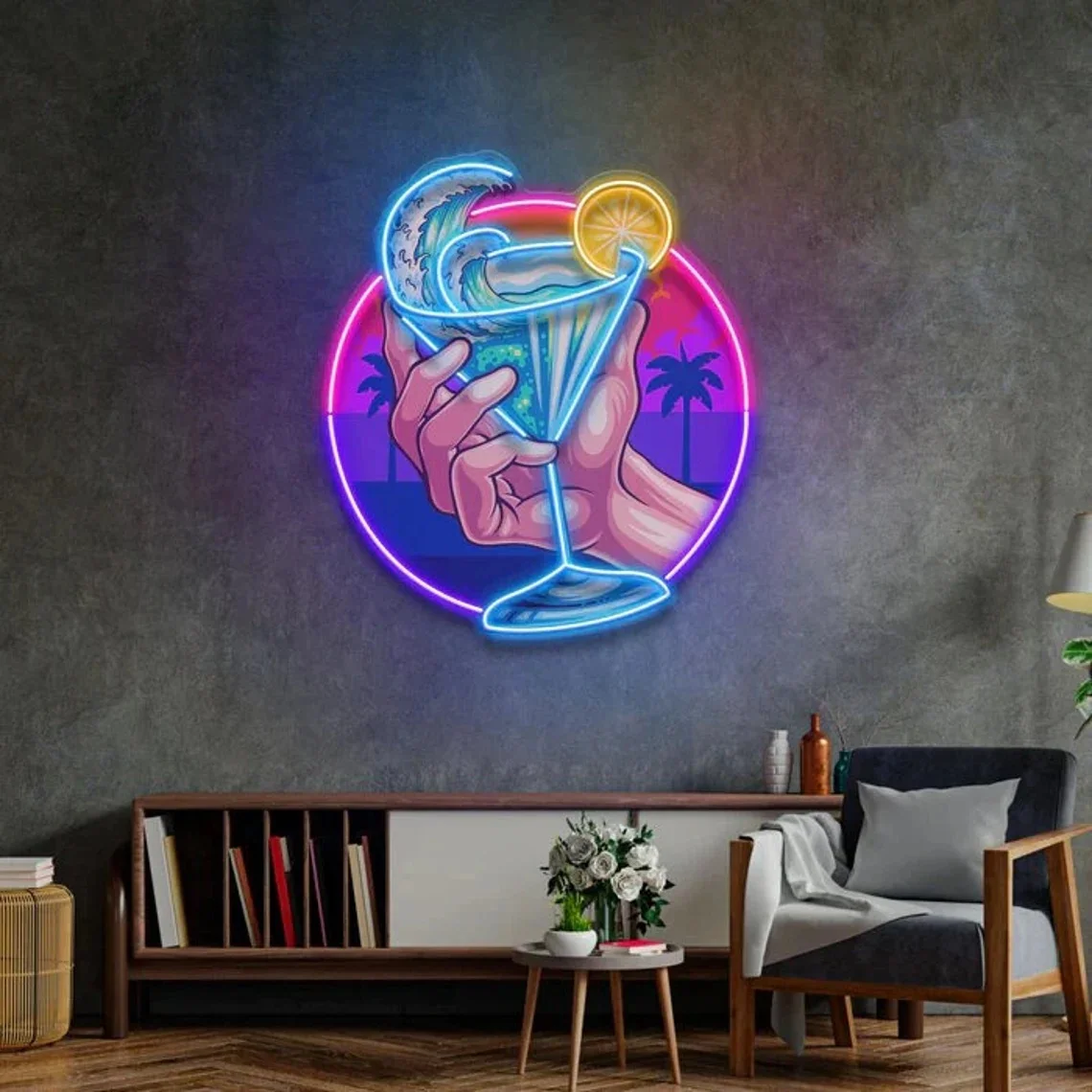 

Colorful Tropical Mocktail Neon Sign for Restaurant and Abstract Neon Beach Decor Bar Wall Hanging Art