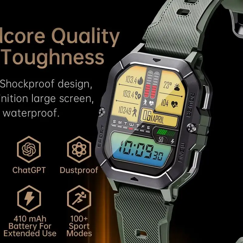 

Leadoys 2025 Men's Outdoor Sports Tracker Smart Watch Bluetooth Call Waterproof TFT Flashlight Fitness Watch