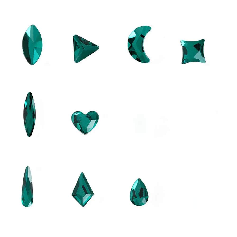 Breloques pour ongles verts, 20 pièces, diamant en cristal, strass multi-formes à dos plat pour Nail Art 3D, fournitures de décoration