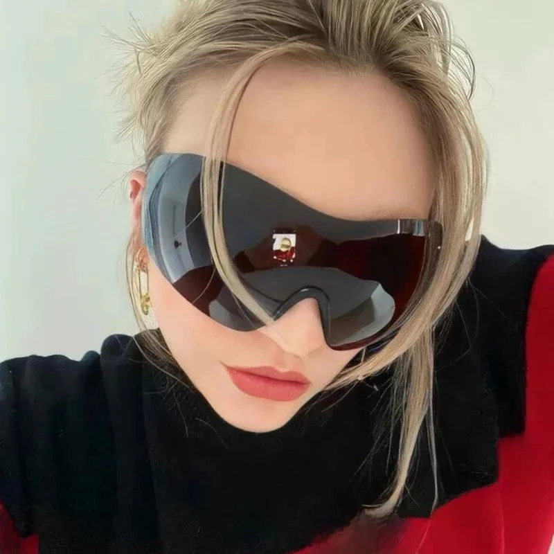 Ponadgabarytowe okulary przeciwsłoneczne bez oprawek dla kobiet jednoczęściowe moda marka Cyberpunk maska ​​motylkowe okulary przeciwsłoneczne Lady Retro 2000's duże gogle — zdjęcie 2