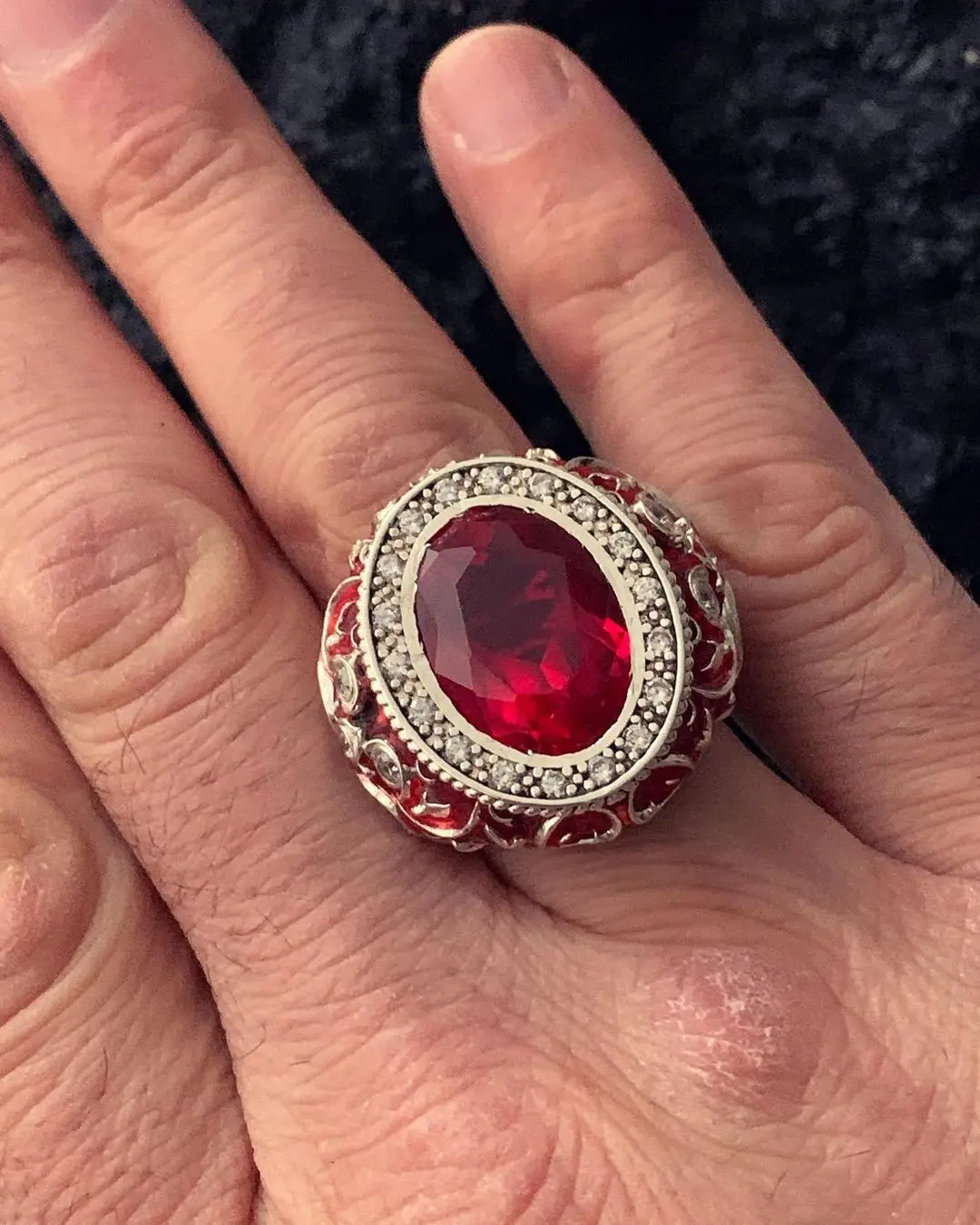 Anillo de Plata de Ley 925 para hombre, chapado en oro, piedra Granat roja, bordado barroco hecho a mano, coloreado con esmalte, regalo de circón