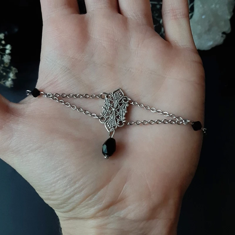 Victorian Ornate Black Crystal Gothic Chain Choker - Witch, Alternative, Gothic, Medieval,Gift for Goth Girlfriend