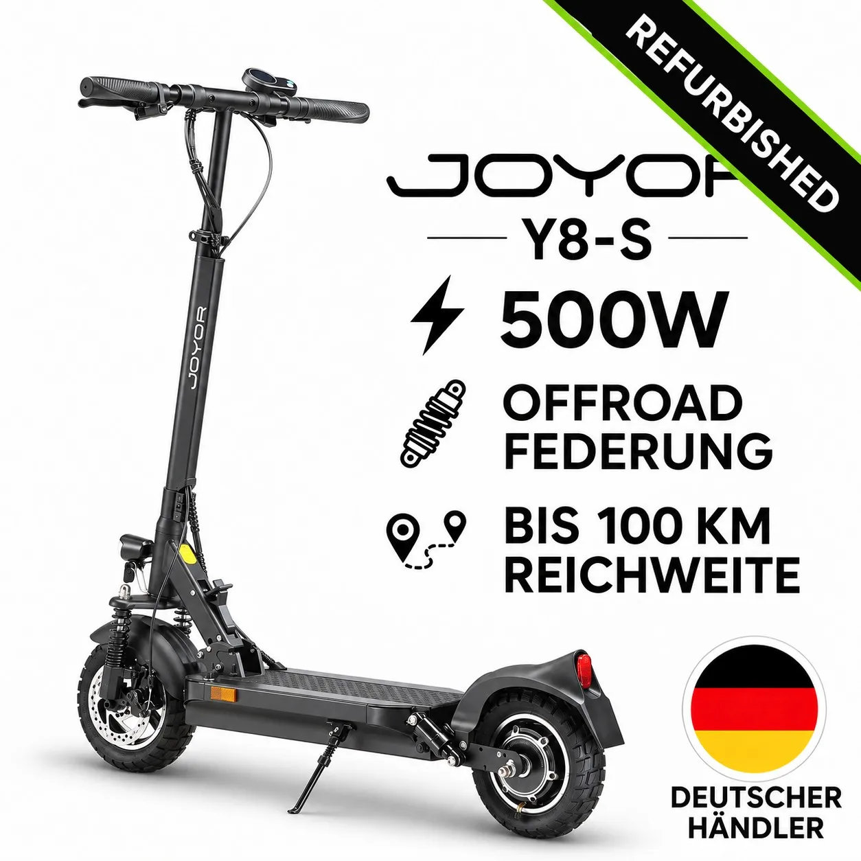 Joyor Y8-S REFURBISHED E-Scooter mit Straßenzulassung 10 Zoll 500W gebraucht offroad bis 100 km 1300Wh 26 Ah Akku 120 kg Zuladung faltbarer Elektroroller