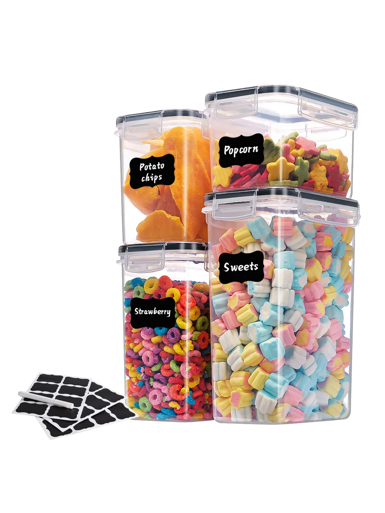 

4pcs Kitchen Airtight food storage containers, plastic airtight kitchen and pantry organizations, perfect for flour sugar pasta