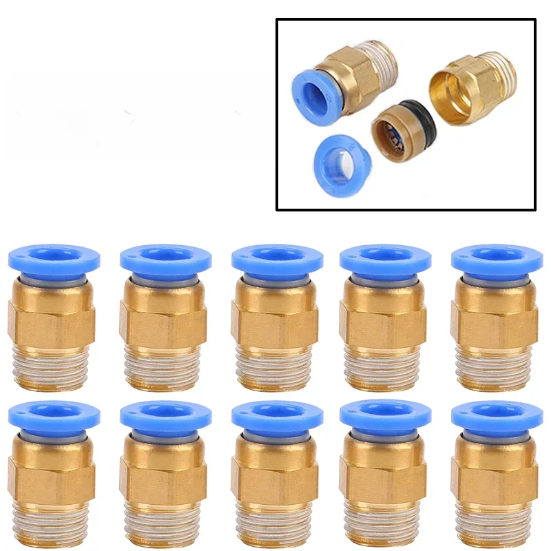 10 SZTUK Pneumatyczne złącze pneumatyczne PC 4mm 6mm 8mm 10mm 12mm Gwint 1/4" 1/8" 3/8 1/2 Złączki węża Szybkozłączki rurowe — zdjęcie 2