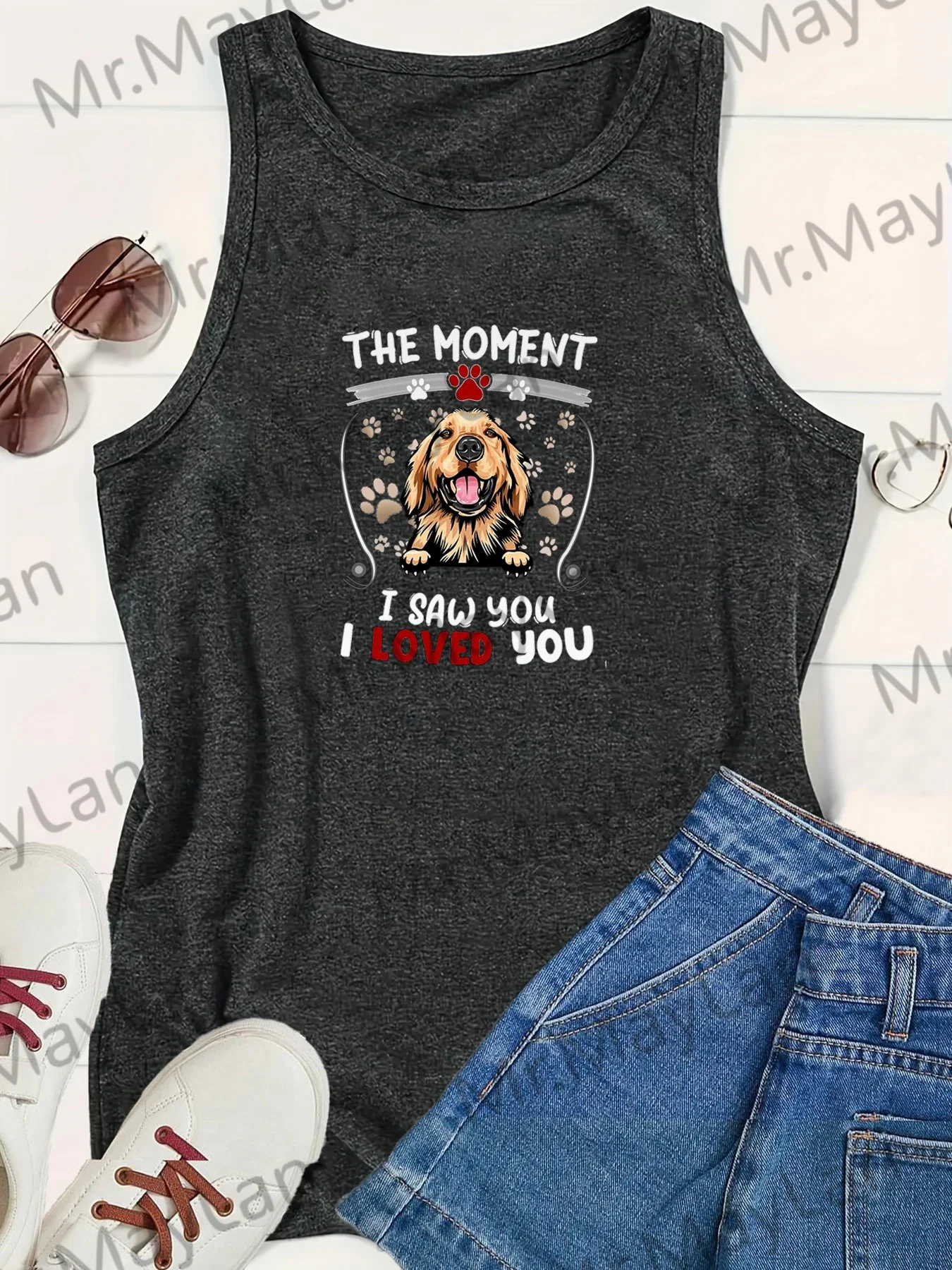 Vest top Women's Animals The Moment I Saw You I LOVED YOU Dog Knitted Mujer Neck Print Girls Tank Tops Casual Fashion Shirts S-9