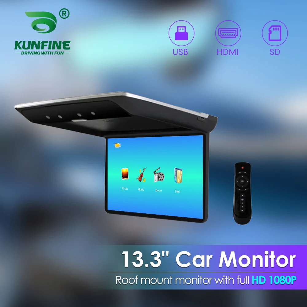 13,3-дюймовый автомобильный монитор на крыше, ТВ, откидной 1080P, видео HD-экран, MP5-плеер, IPS-экран с 16-цветным окружающим освещением, USB SD, HDMI FM