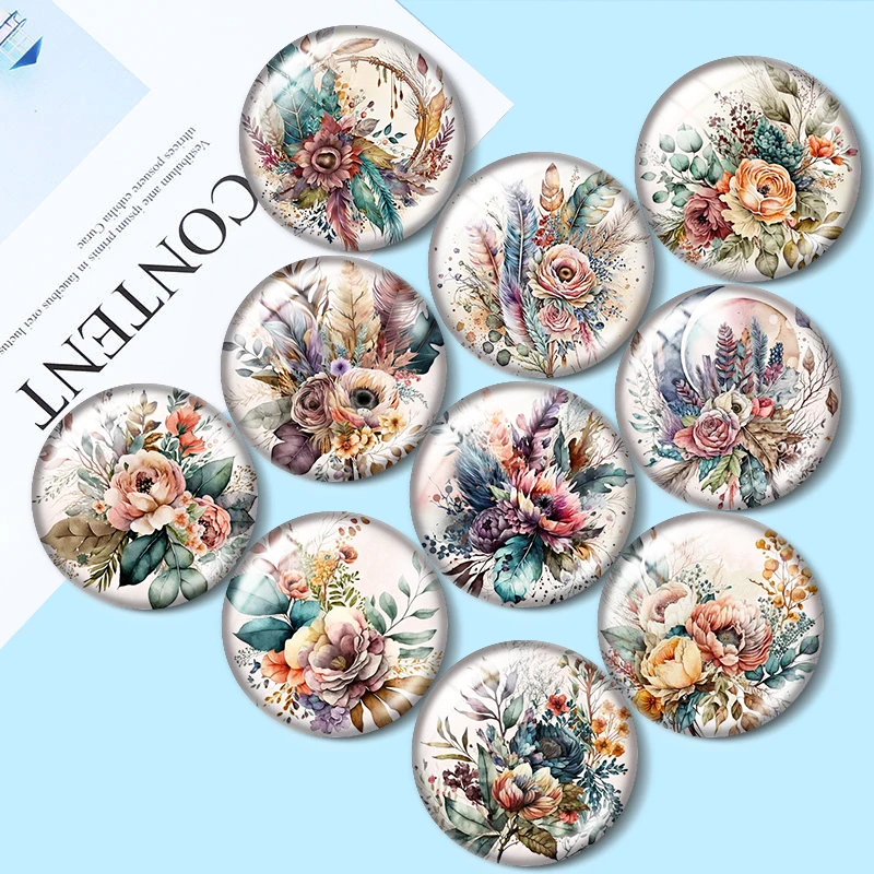 

Watercolor Boho Arrangement 12mm/14mm/16mm/18mm/20mm/25mm Round Photo glass cabochon demo flat back Making findings