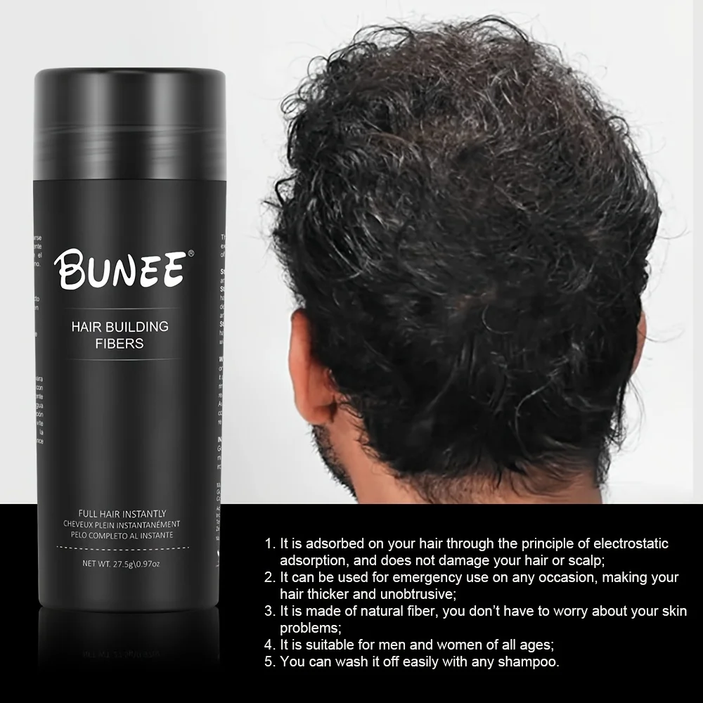 BUNEE 모발 섬유 27.5g: 대머리 부위용 천연 모발 농축 섬유, 부분 라인 채우기, 27.5g 섬유 분말 포함