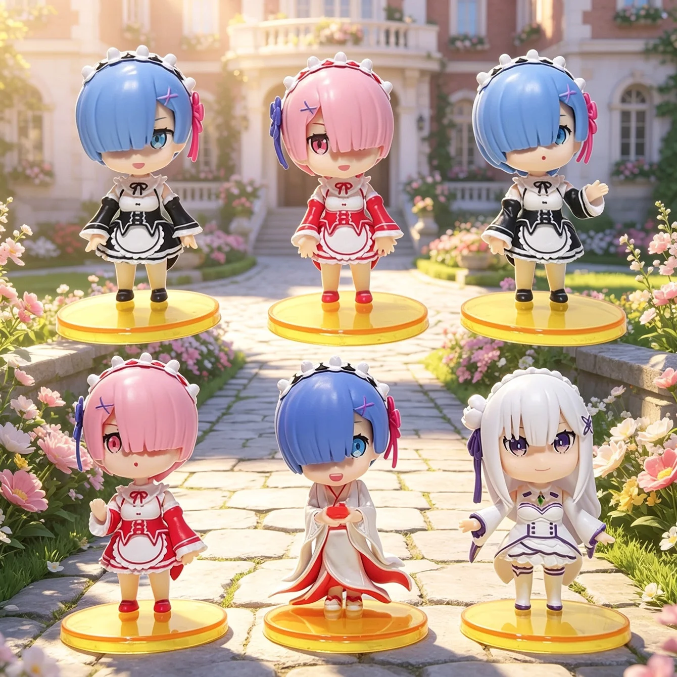 1/6Pcs Set Zero Rem Ram Emilia Chibi Figures - Maid & Kimono Styles Ideal for Display And Collection