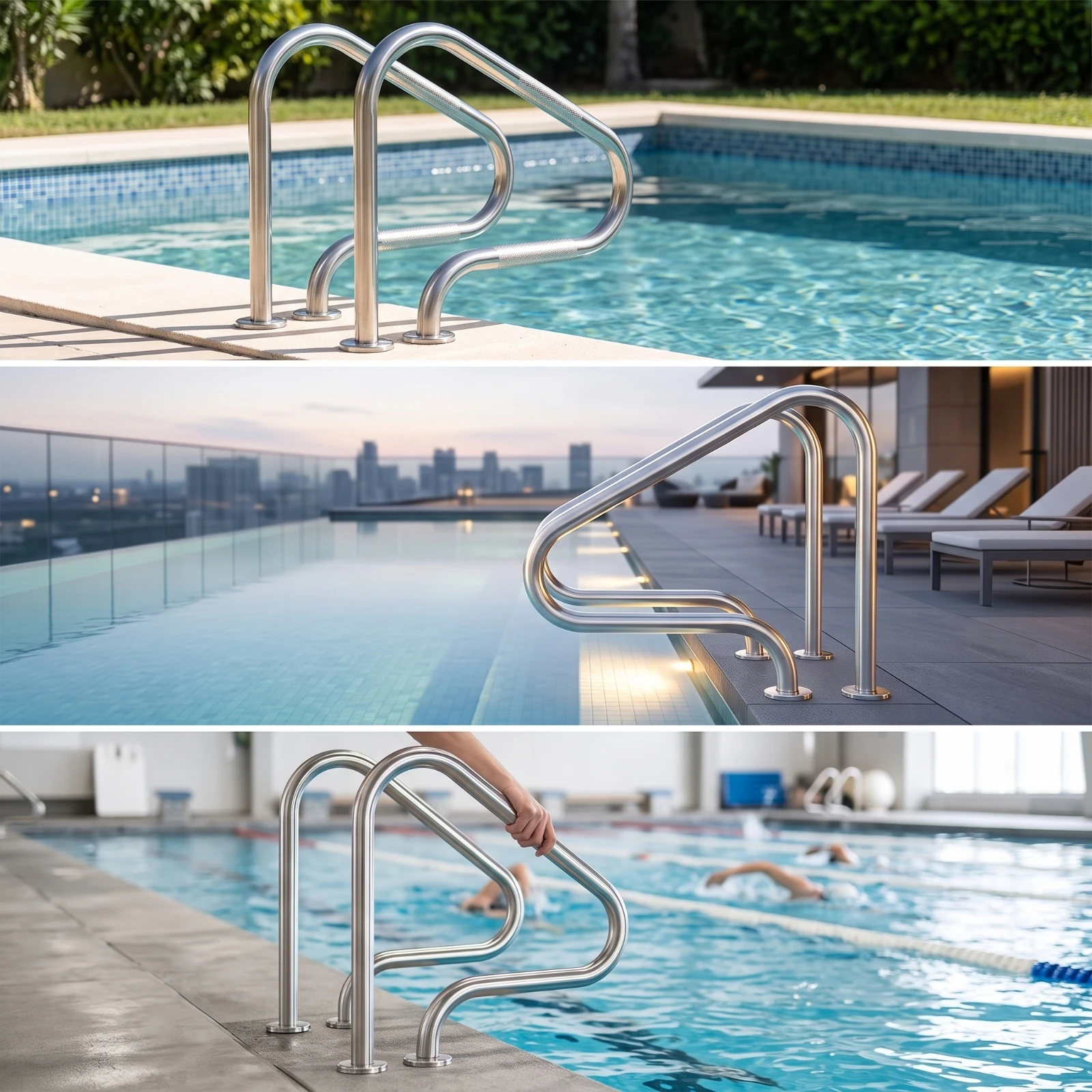 Pool Handrail Stainless Steel Swimming Pool Handrail Grab Rail with Base Plate Corrosion for Hotel Indoor Outdoor Swimming Pool