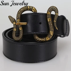 Width 3.8CM Genuine Cowhide Belt Snake Shaped Pin Buckle High Quality Cowhide Belt Double G Luxury Dress Jeans Belt Men Women