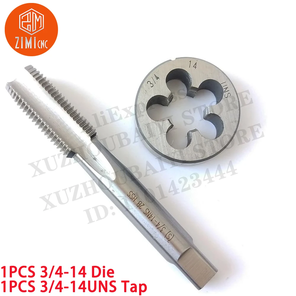 

1PCS 3/4-14 Die 1PCS 3/4-14UNS Tap Machine Thread Tap Round Thread Die Right Hand HSS Taper CNC tools metal lathe cutting tools